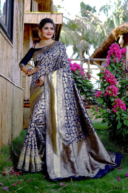 Partywear Designer Blue Banarasi Silk Fancy Saree - Starwalk | Swadesiicart