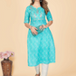 NOZ2TOZ Women's Printed & Embroidered Straight Cotton Sky Blue Stitched Kurta (1Pc) - Swadesiicart