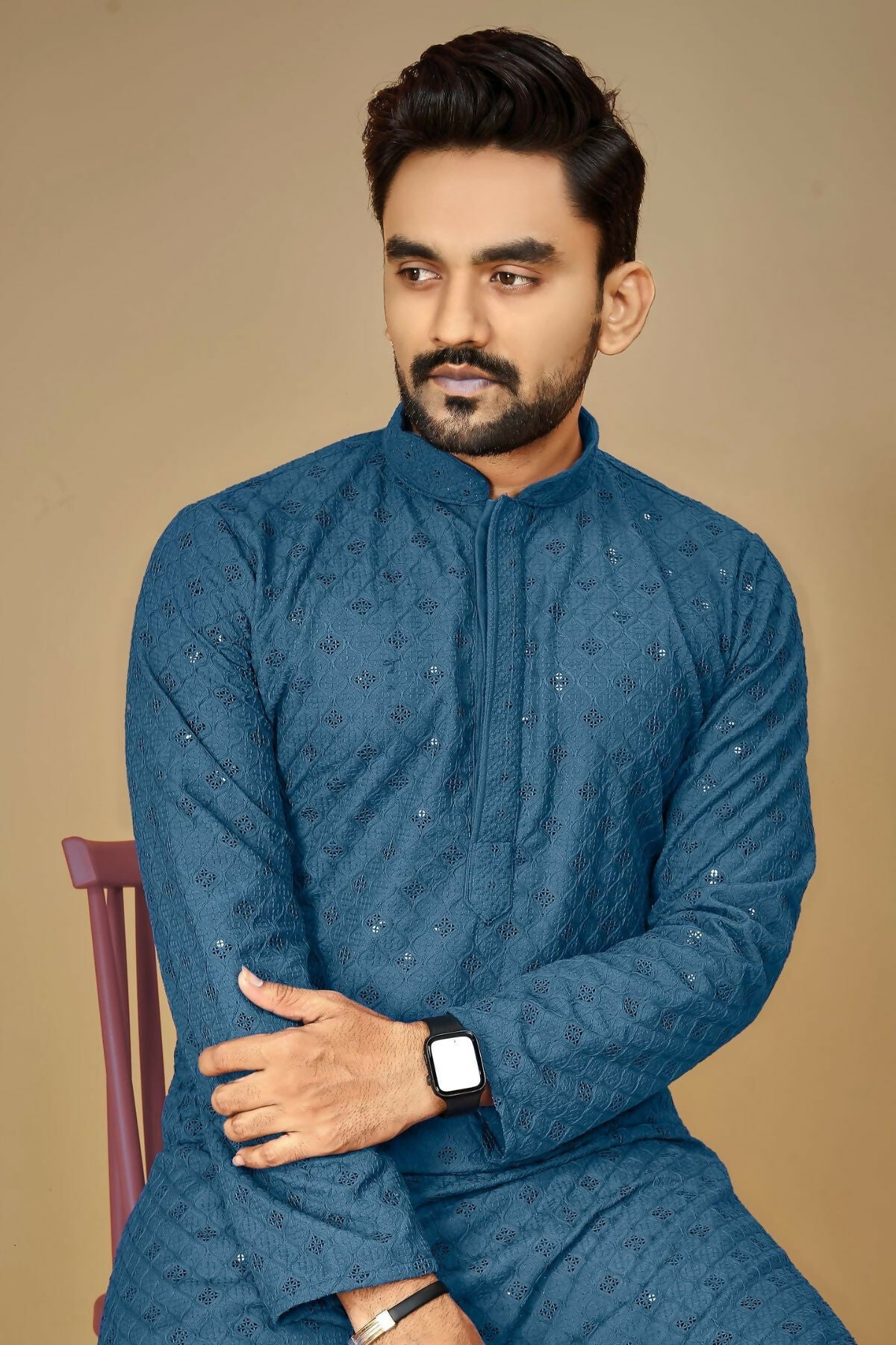 Anaita Teal Embroidered Rayon Straight Kurta