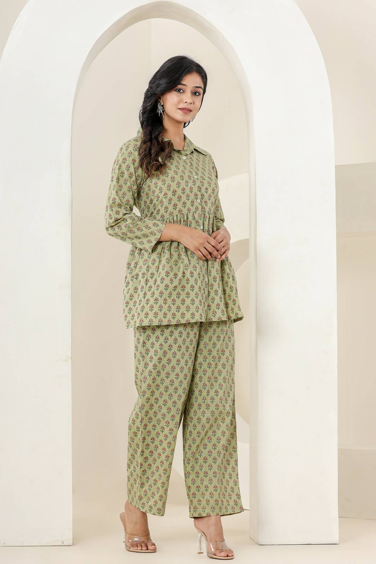Kaajh Women's Green Printed Cotton Co-ord Set - Swadesiicart