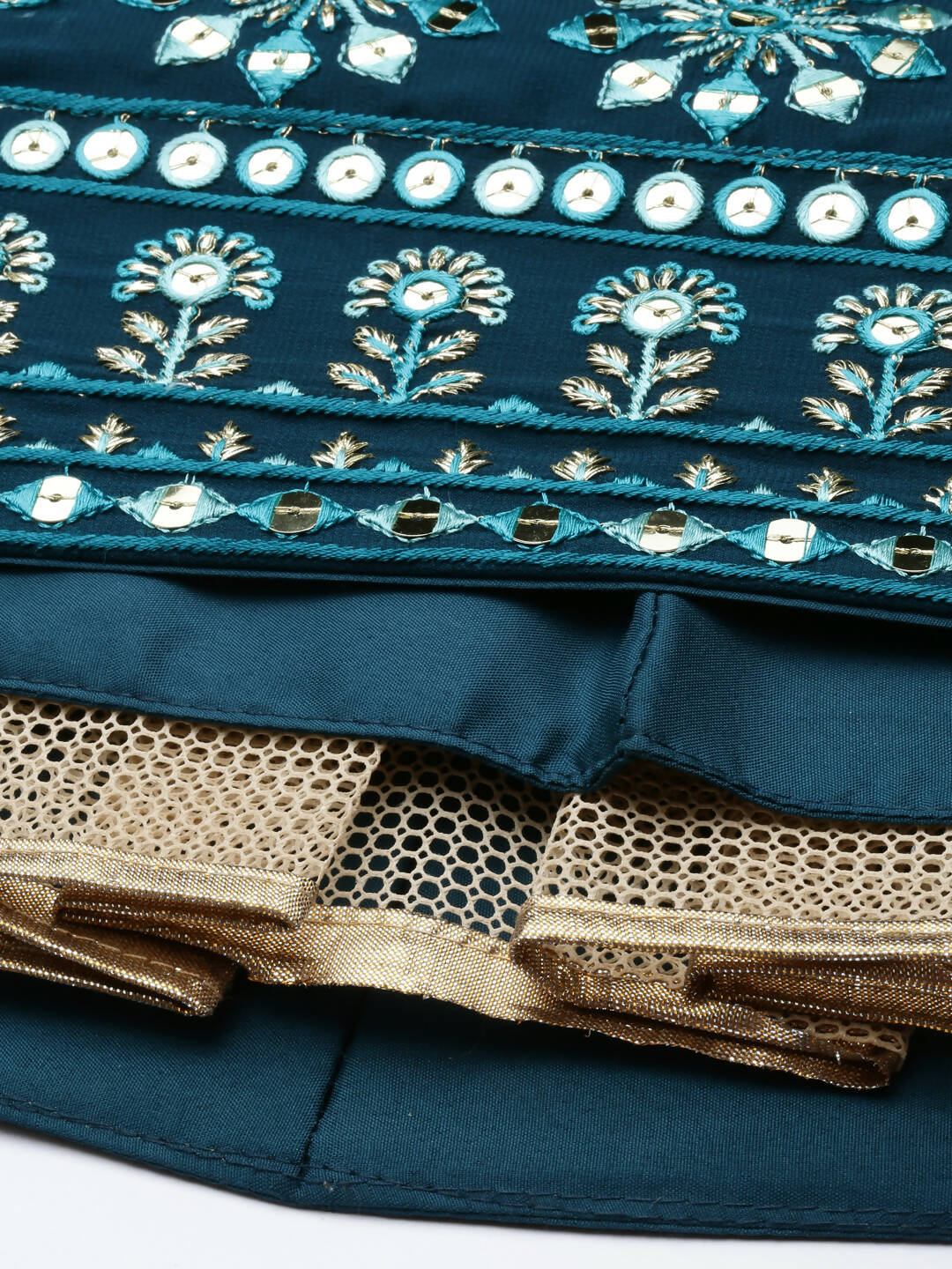 House of Panchhi Women Teal Georgette Sequins Work Lehenga & Blouse with Dupatta | Swadesiicart