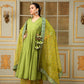Pomcha Jaipur Green Saadgi Mehendi Green Mirror Work Angrakha Set | Swadesiicart