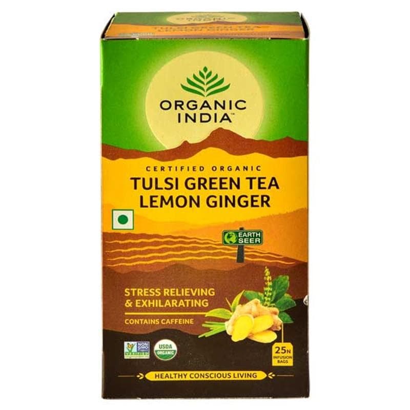 Organic India Tulsi Green Tea Lemon Ginger 25 Tea Bags - Swadesiicart