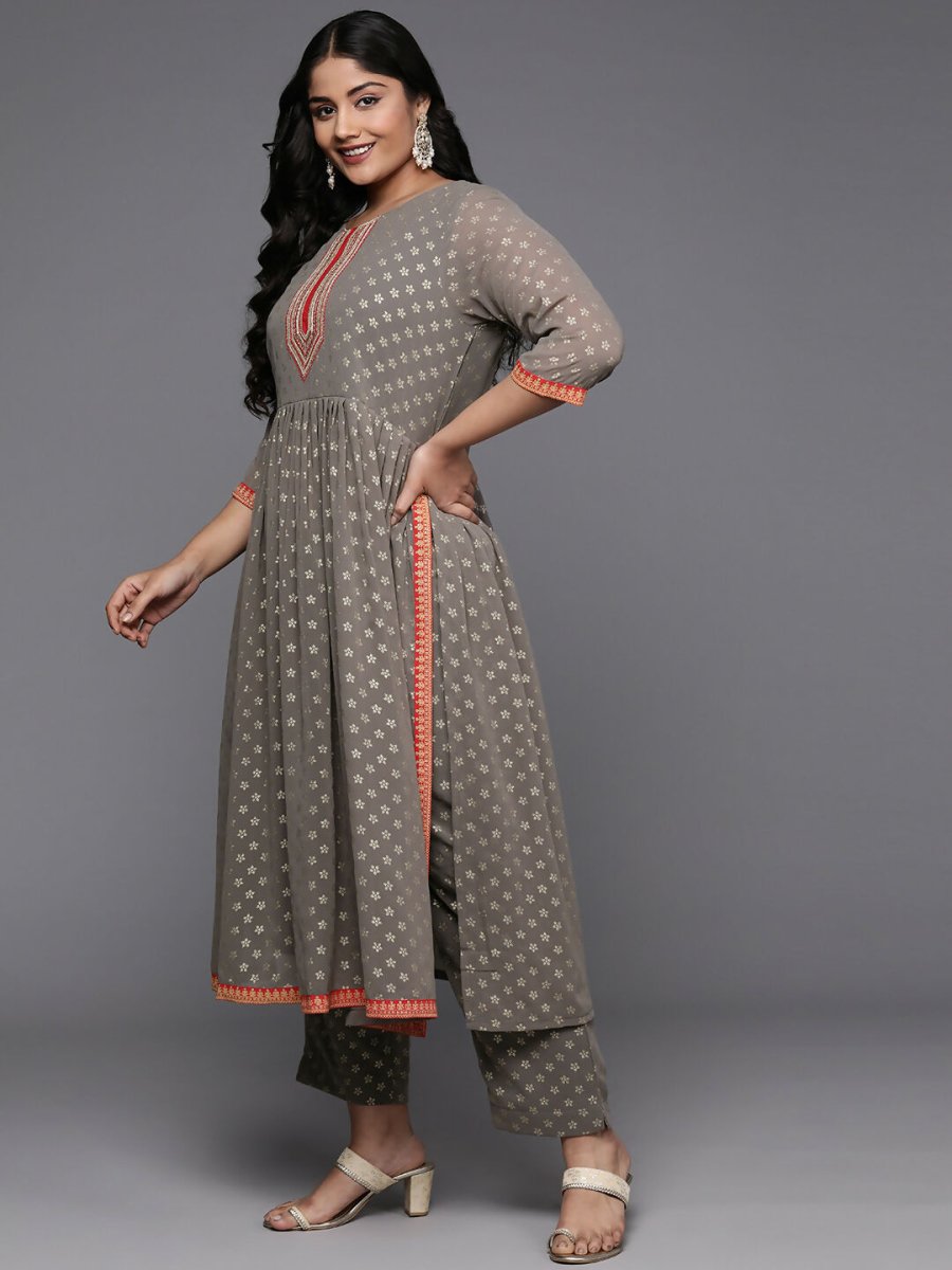 Ahalyaa Women's Traditional wear Kurta Set - Grey | Swadesiicart