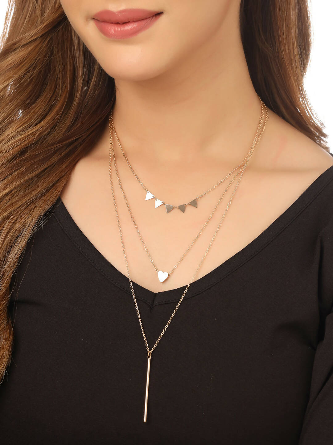 NVR Women's 3 Layered Gold-Polished Minimal Layered Necklace | Swadesiicart