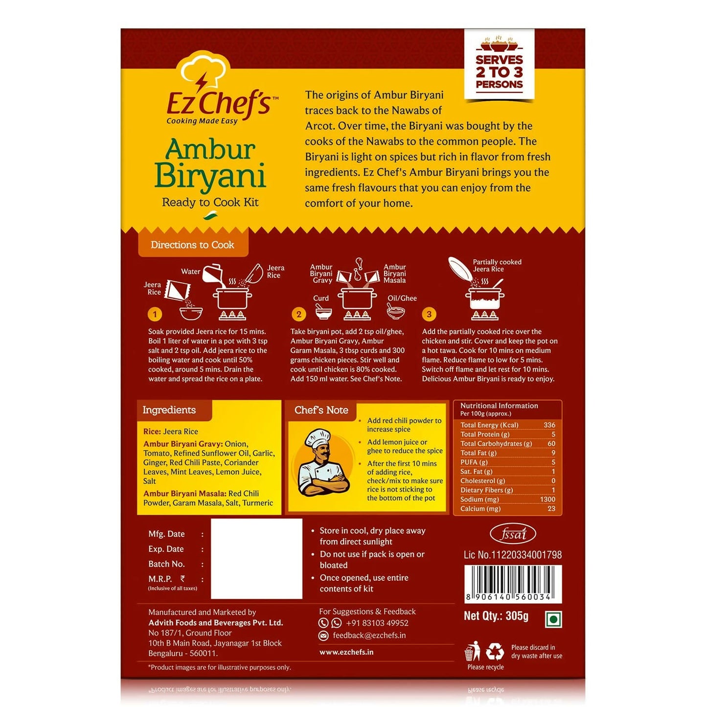 Ez Chef's Ambur Biryani Kit - Ambur's Famous Biryani | Swadesiicart