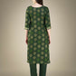Jyoti Fashion Women's Dark Green Cotton Magic Slub Embroidery & Sequence work Kurta with Trouser & Dupatta | Swadesiicart
