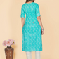 NOZ2TOZ Women's Printed & Embroidered Straight Cotton Sky Blue Stitched Kurta (1Pc) - Swadesiicart