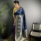 Joban Fashion Navy Blue Banarasi Soft Lichi Silk Paisley Saree | Swadesiicart