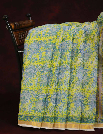 Lime Yellow Floral Design Pure Kota Cotton Saree By Gayathri Reddy Designer Studio