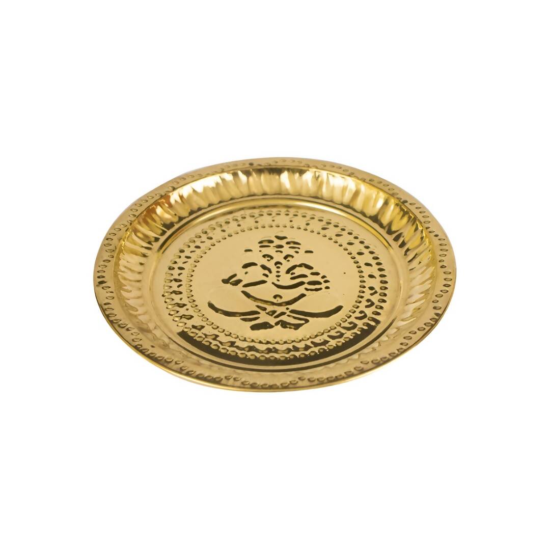 Spillbox Gold-Toned Brass Ganesha Thali Pooja Essential | Swadesiicart
