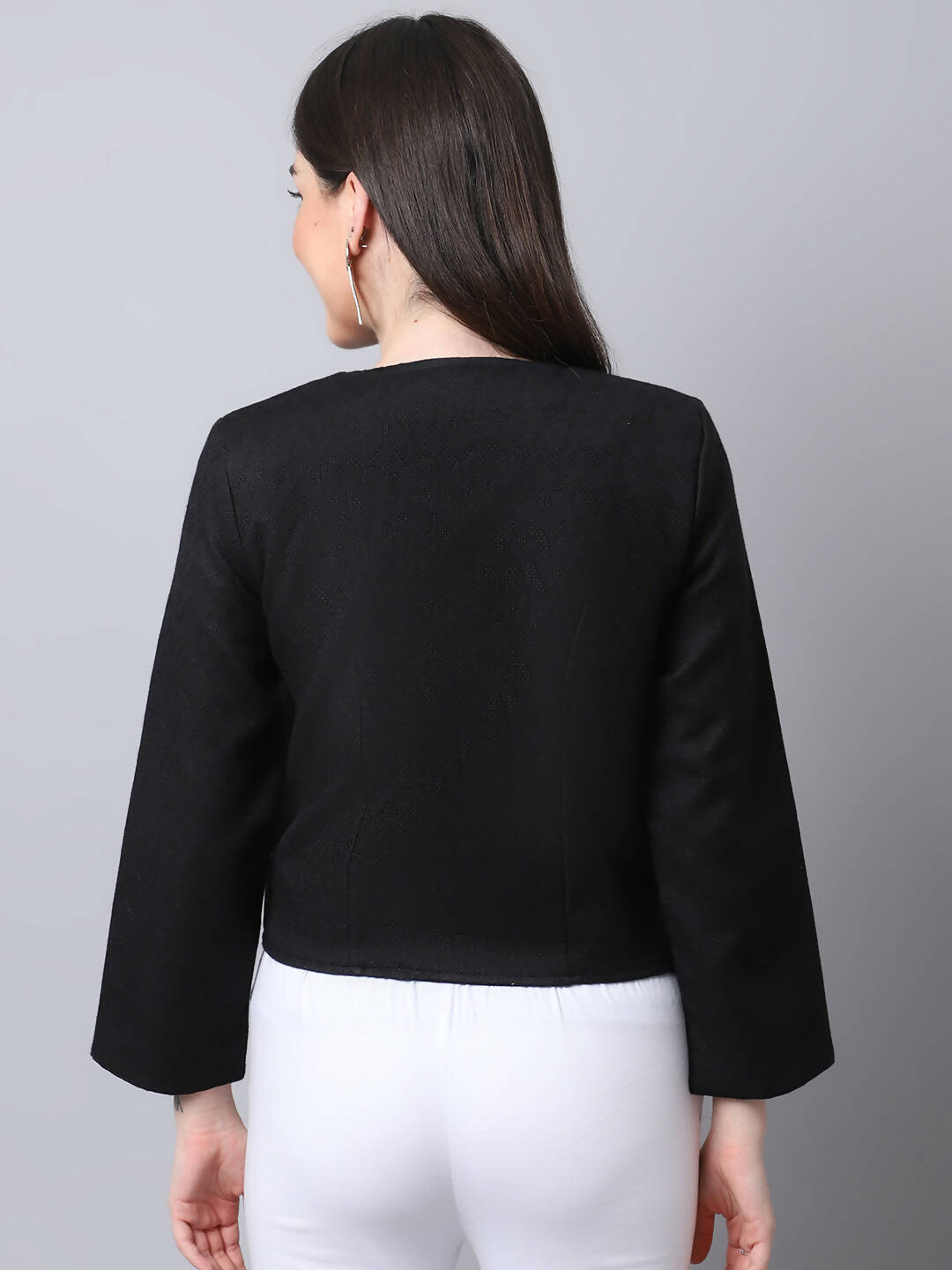 Even Apparels Black 100% Viscose Open Front Statement Women's Jacket | Swadesiicart