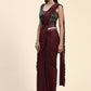 Maroon Imported Fabric Plain Ready to wear Saree with stitched Blouse - Vrinda | Swadesiicart
