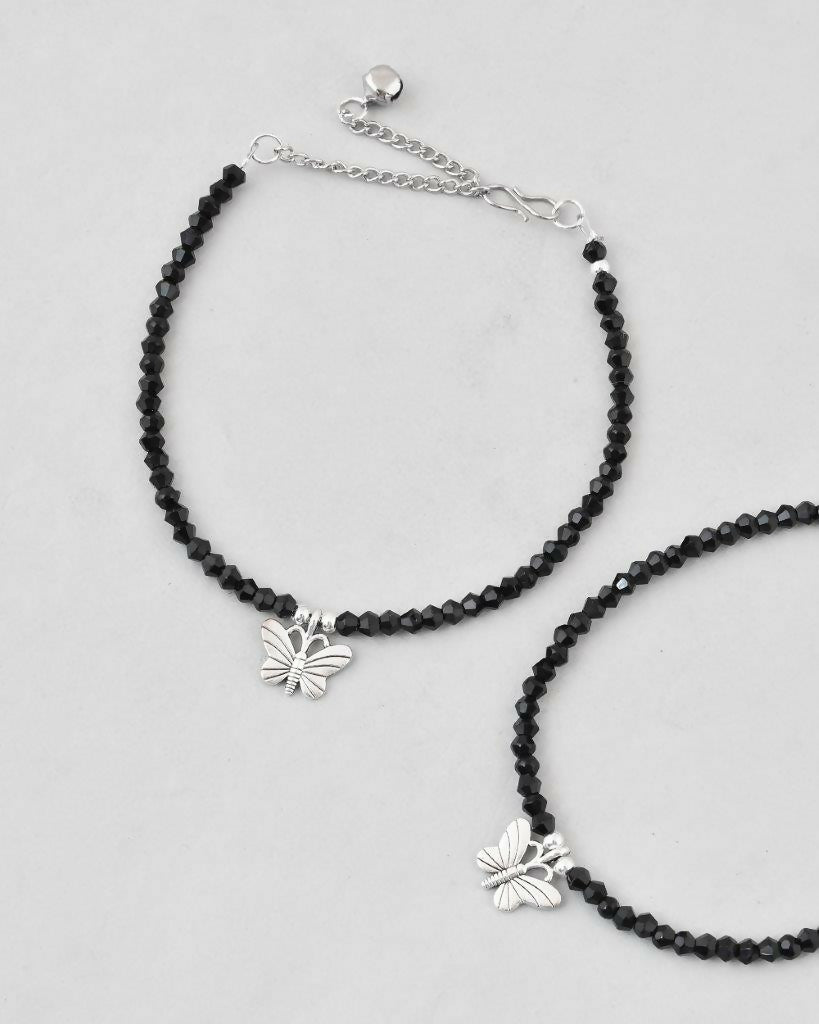 VOJ Set of 2 Butterfly Black Beads Anklet - Swadesiicart