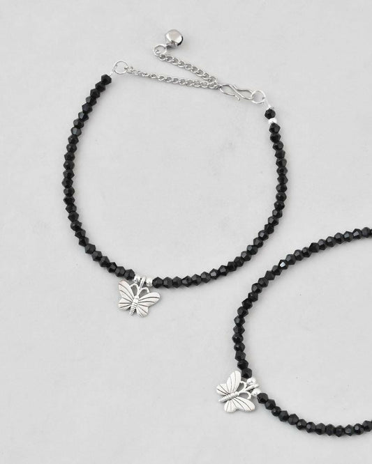 VOJ Set of 2 Butterfly Black Beads Anklet - Swadesiicart