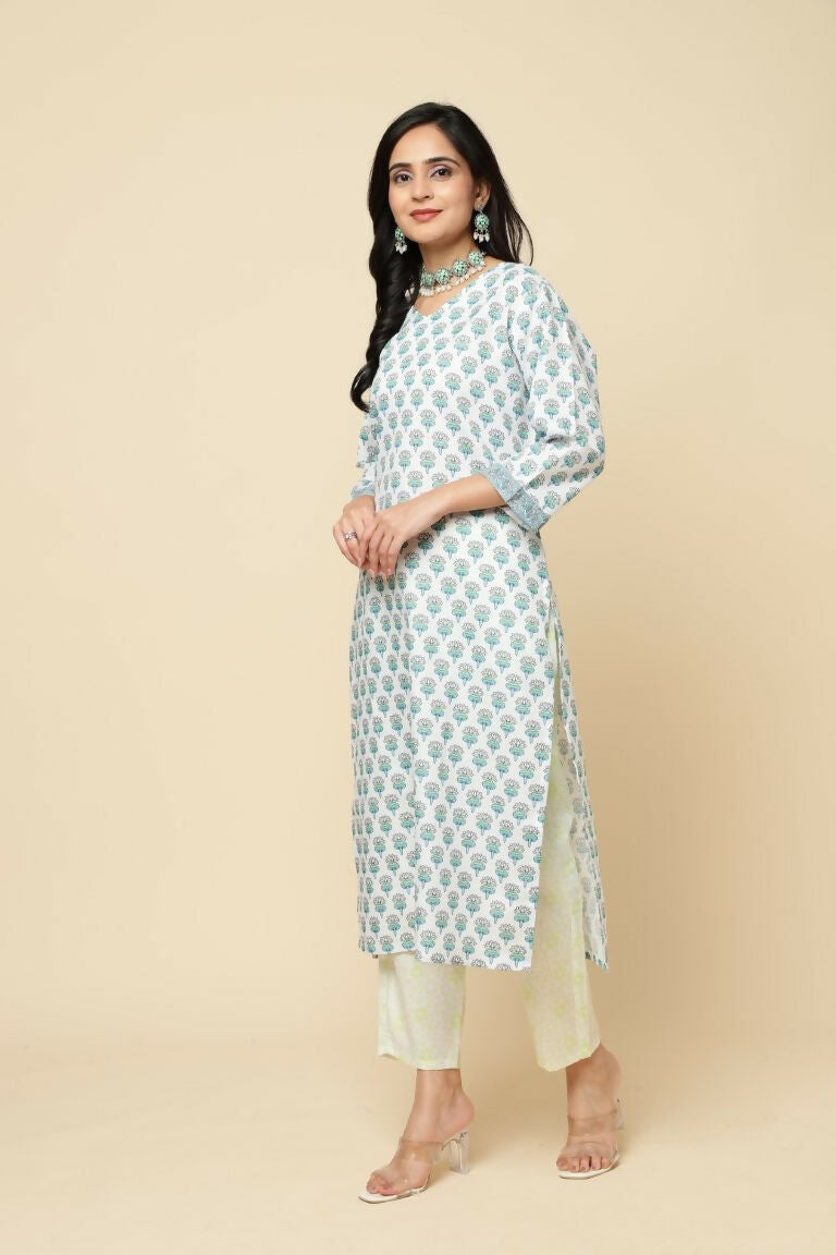 Designer Stylish Skyblue Cotton Blend Stitched Suit With Dupatta - Tanisha | Swadesiicart