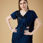 Blue Imported Crush Solid Ready to Wear Saree with stitched Blouse - Aayan | Swadesiicart