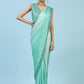 Sea Green Ombre Satin Georgette Plain Ready to wear Saree with stitched Blouse - Vrinda | Swadesiicart