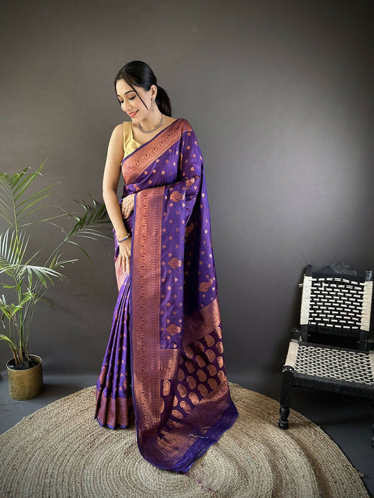 Joban Fashion Banarasi Purple Woven Soft Silk Saree | Swadesiicart