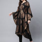 Ahalyaa Women Black Crepe Copper Foil Printed Flared Sleeve Kaftan Kurta | Swadesiicart