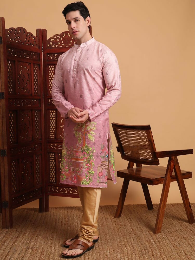 Pink Cotton Printed Chikankari Embroidery Work Kurta - Mahotsav | Swadesiicart