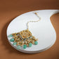 White Blue Gold-Polished Kundan-Studded Beaded Maang Tikka - Ruby Raang | Swadesiicart