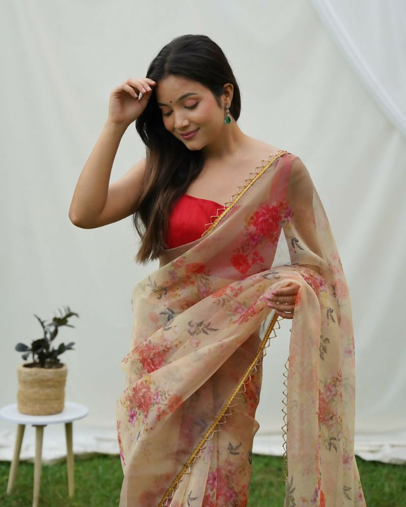 Vamsee Shanaya Brown Organza Saree - Swadesiicart