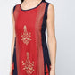Aniyah Rayon Block Printed Layered Kurta In Red (AN-120K) - Swadesiicart