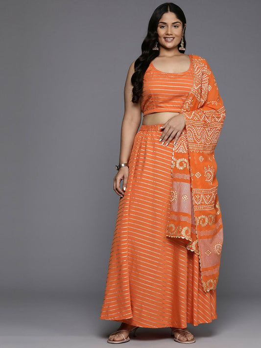 Ahalyaa Women's Traditional wear Lehenga Choli - Orange | Swadesiicart