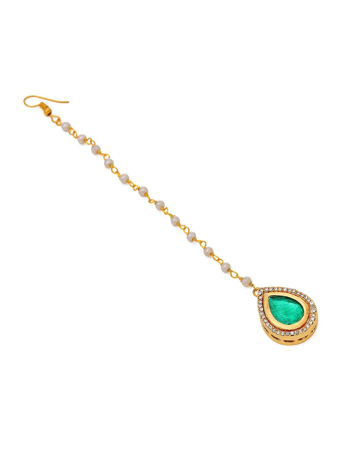 Ruby Raang Tear Drop Green Meenakari with Diamond Maang Tikka | Swadesiicart