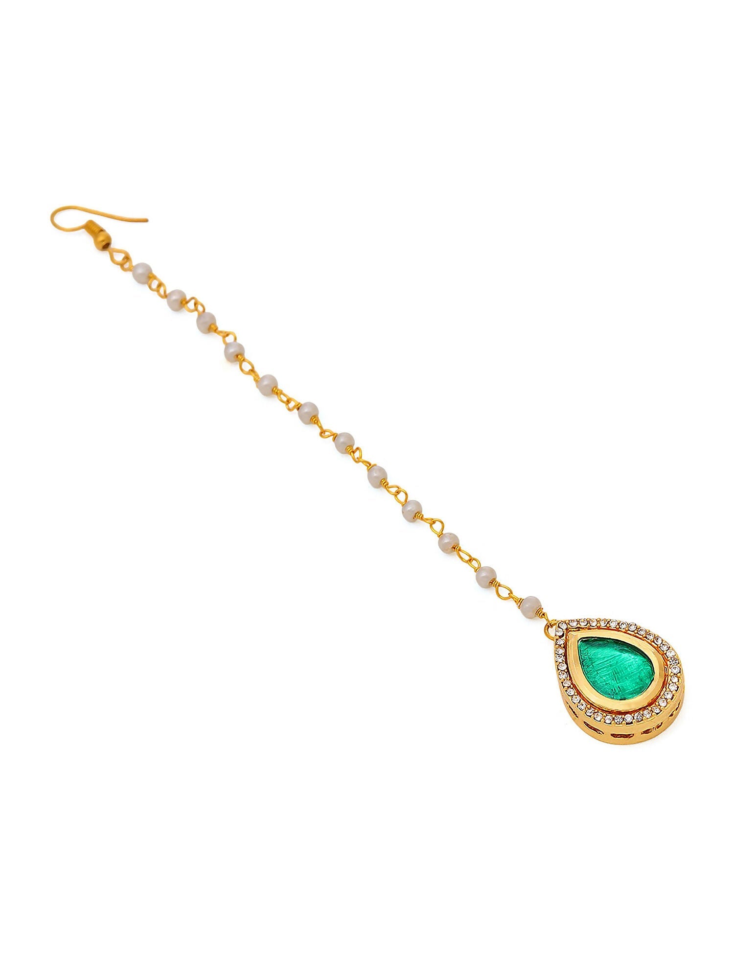 Ruby Raang Tear Drop Green Meenakari with Diamond Maang Tikka | Swadesiicart