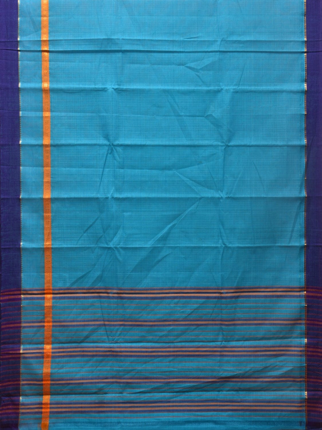 Light Blue Narayanpet Cotton Handloom Saree with Checks Design No Blouse - Global Threads | Swadesiicart
