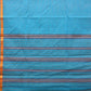 Light Blue Narayanpet Cotton Handloom Saree with Checks Design No Blouse - Global Threads | Swadesiicart