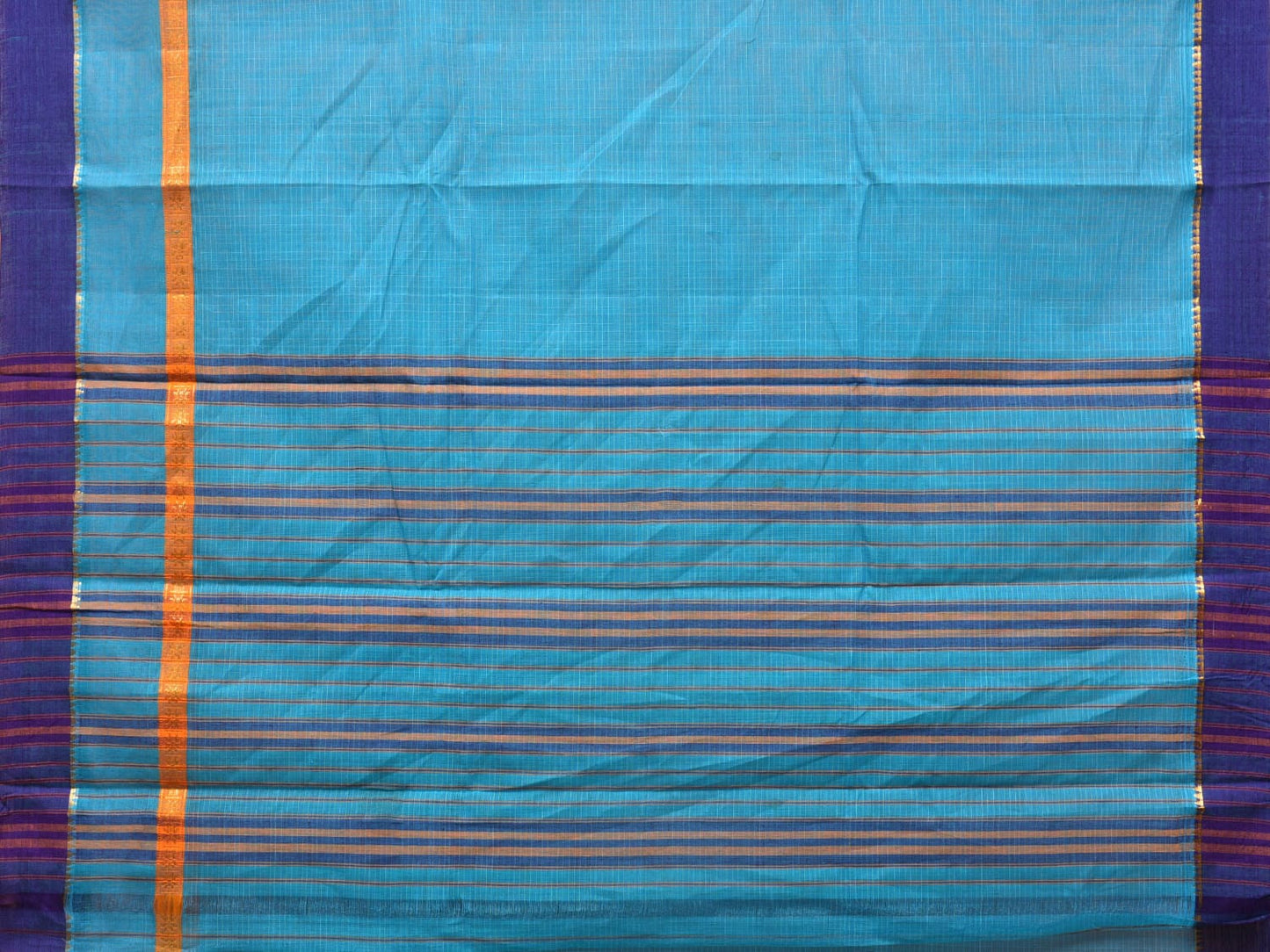Light Blue Narayanpet Cotton Handloom Saree with Checks Design No Blouse - Global Threads | Swadesiicart