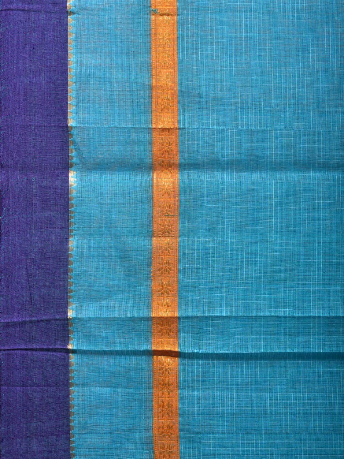 Light Blue Narayanpet Cotton Handloom Saree with Checks Design No Blouse - Global Threads | Swadesiicart