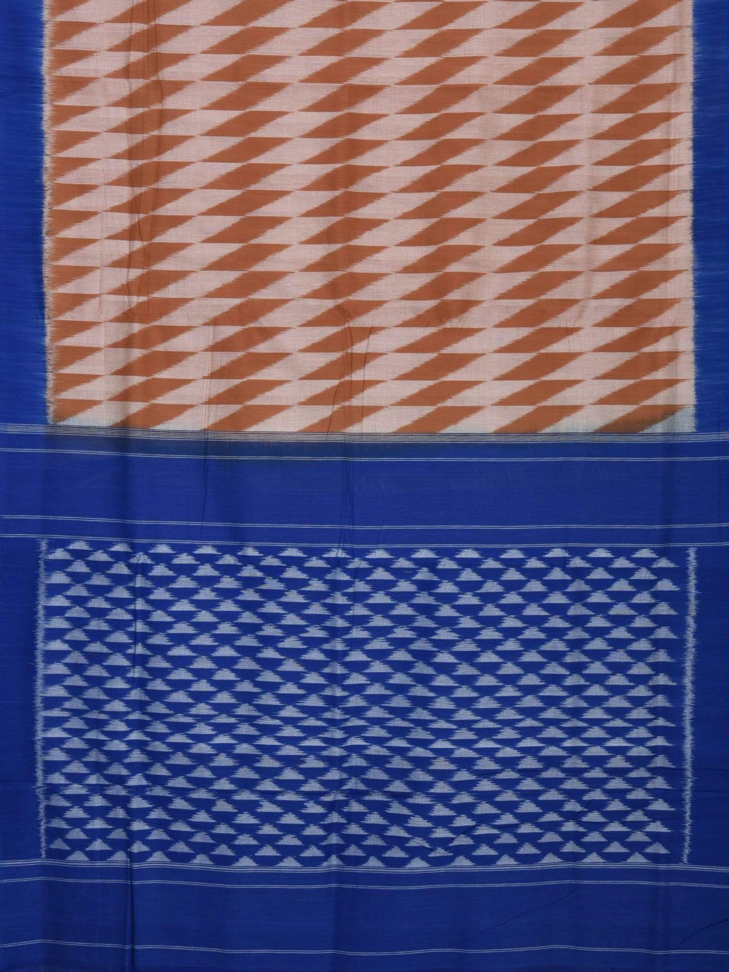 Light Brown and Blue Pochampally Ikat Cotton Handloom Saree with Triangle Pallu Design - Global Threads | Swadesiicart