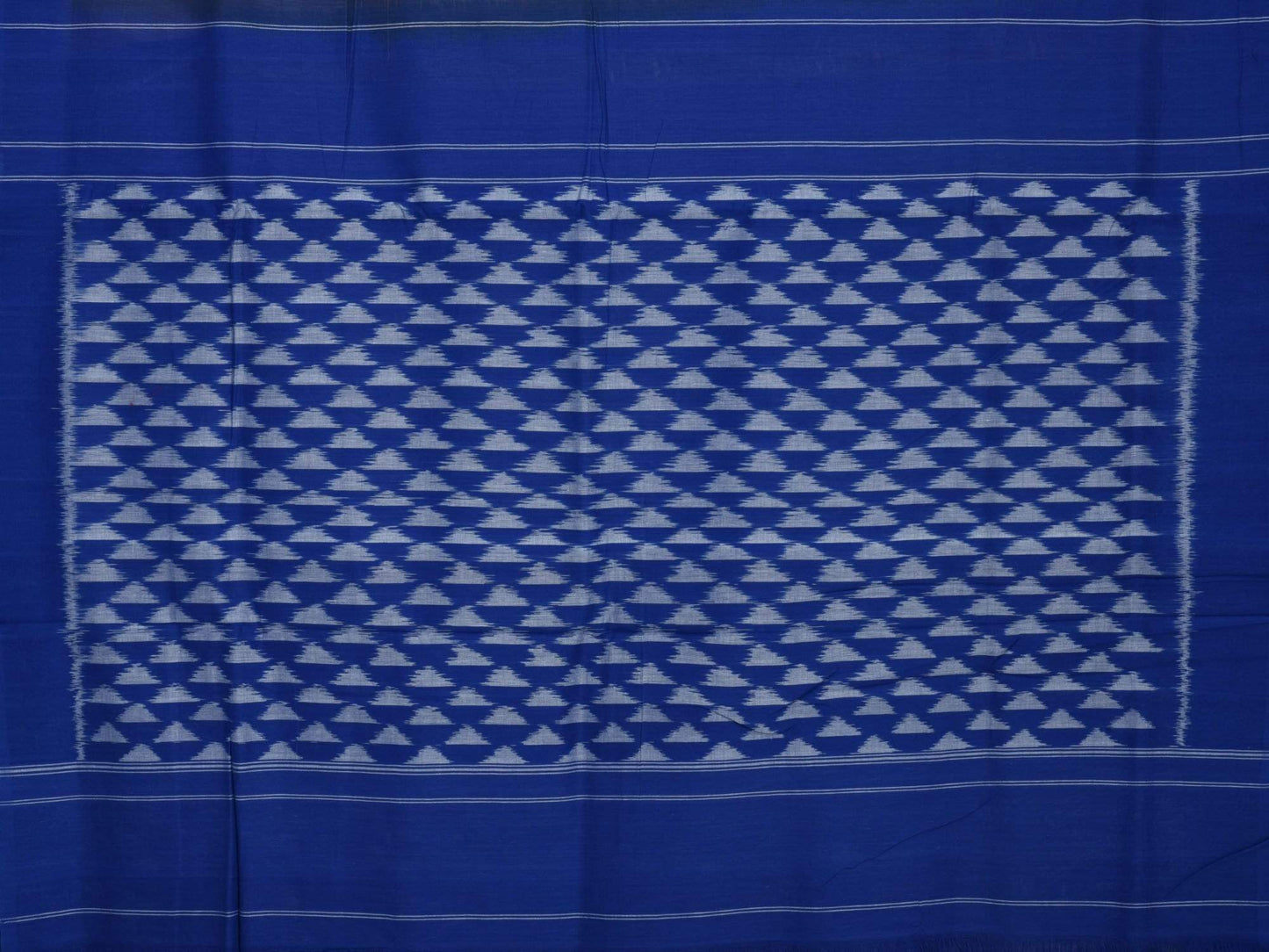 Light Brown and Blue Pochampally Ikat Cotton Handloom Saree with Triangle Pallu Design - Global Threads | Swadesiicart
