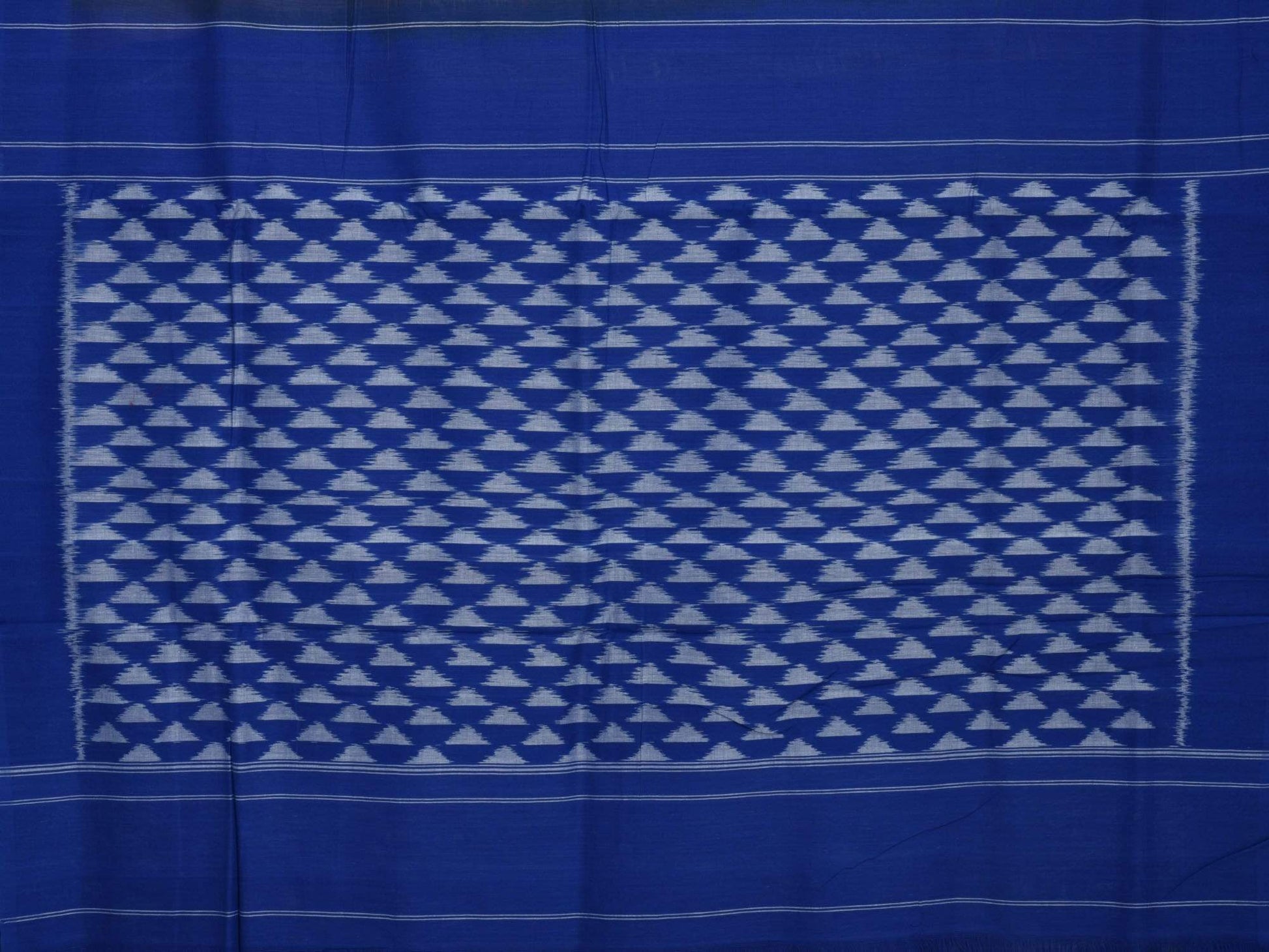 Light Brown and Blue Pochampally Ikat Cotton Handloom Saree with Triangle Pallu Design - Global Threads | Swadesiicart