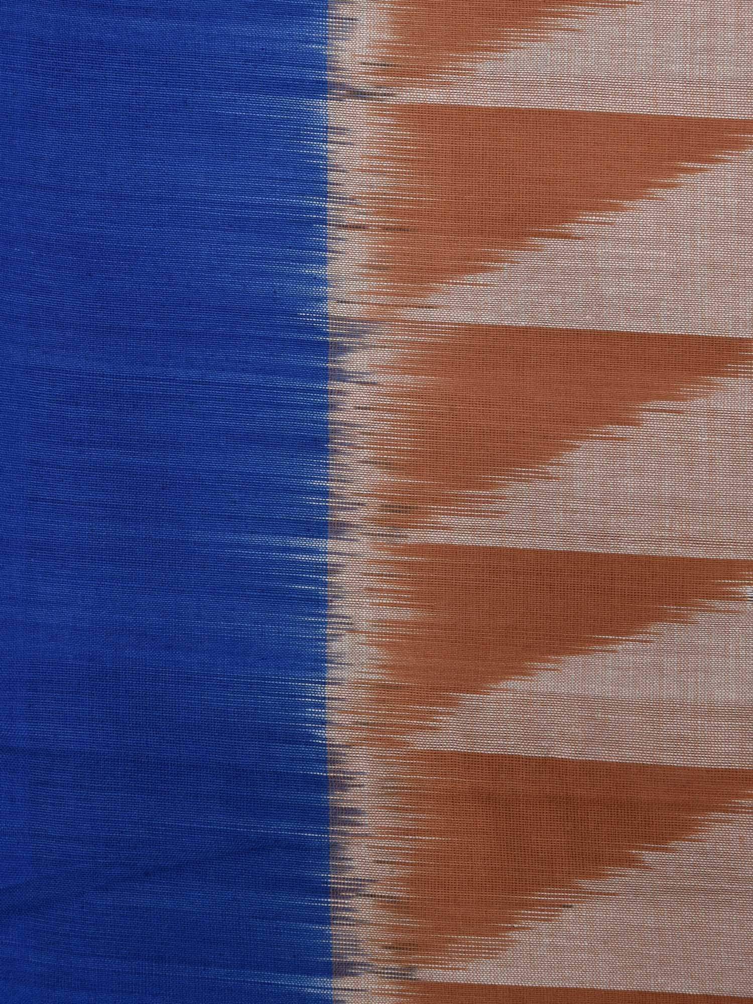 Light Brown and Blue Pochampally Ikat Cotton Handloom Saree with Triangle Pallu Design - Global Threads | Swadesiicart