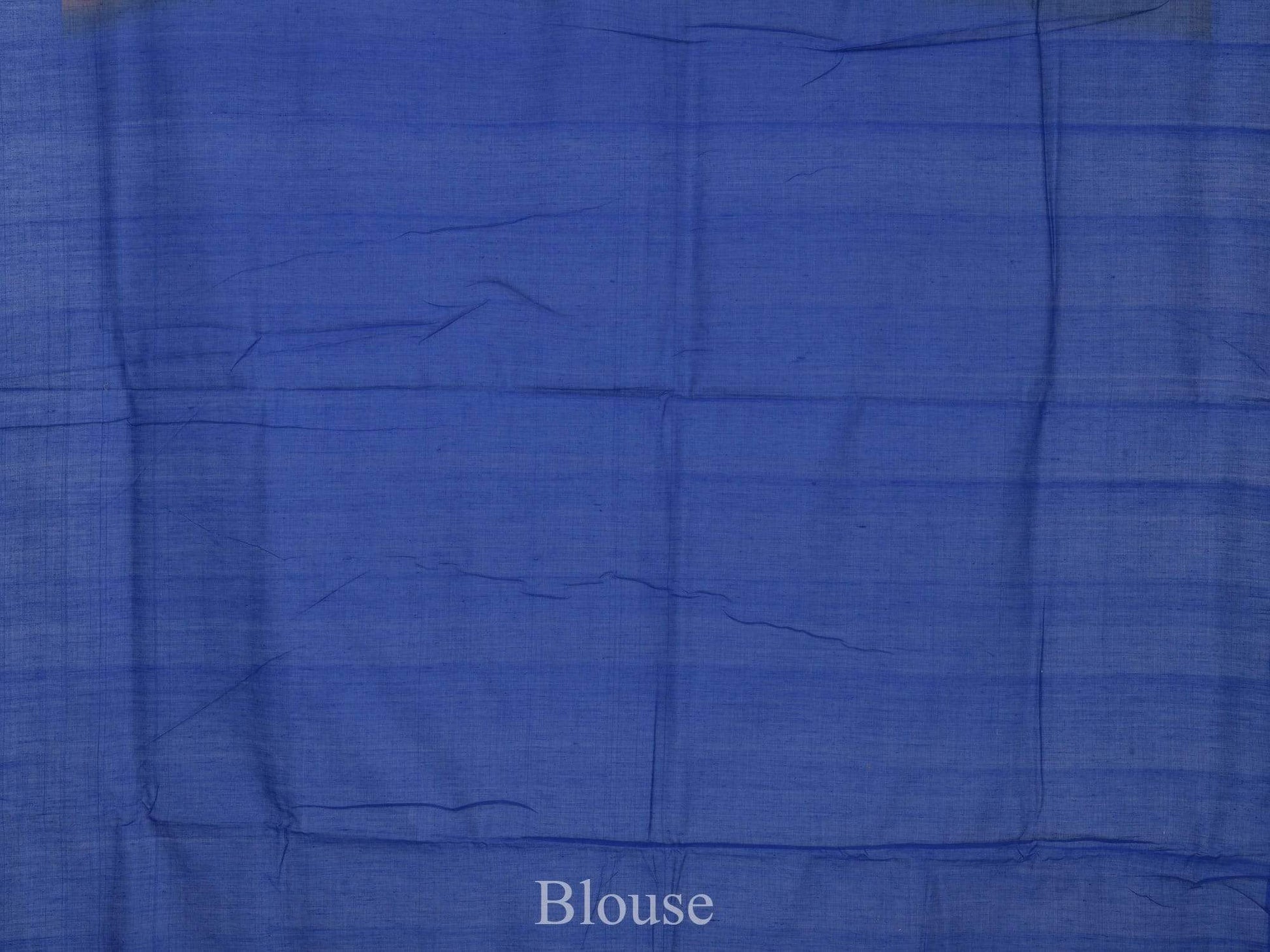Light Brown and Blue Pochampally Ikat Cotton Handloom Saree with Triangle Pallu Design - Global Threads | Swadesiicart