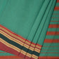Light Green Bamboo Cotton Plain Saree with Strips Pallu Design No Blouse - Global Threads | Swadesiicart