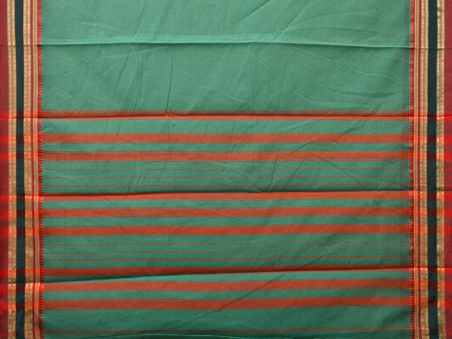Light Green Bamboo Cotton Plain Saree with Strips Pallu Design No Blouse - Global Threads | Swadesiicart