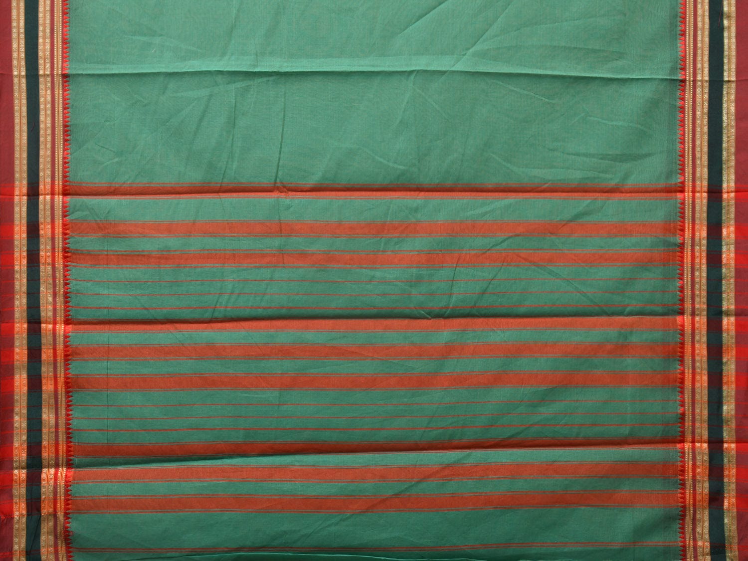 Light Green Bamboo Cotton Plain Saree with Strips Pallu Design No Blouse - Global Threads | Swadesiicart