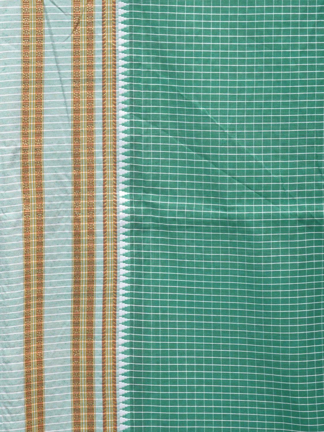 Light Green Bamboo Cotton Saree with Checks Design No Blouse - Global Threads | Swadesiicart