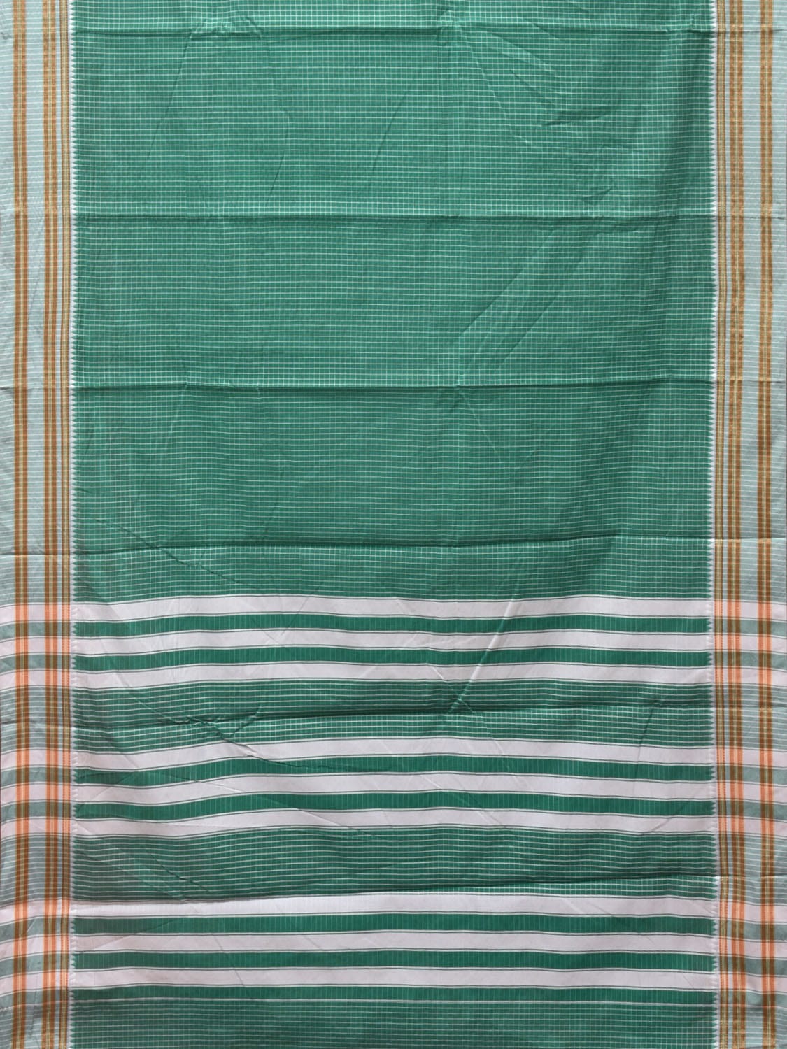 Light Green Bamboo Cotton Saree with Checks Design No Blouse - Global Threads | Swadesiicart