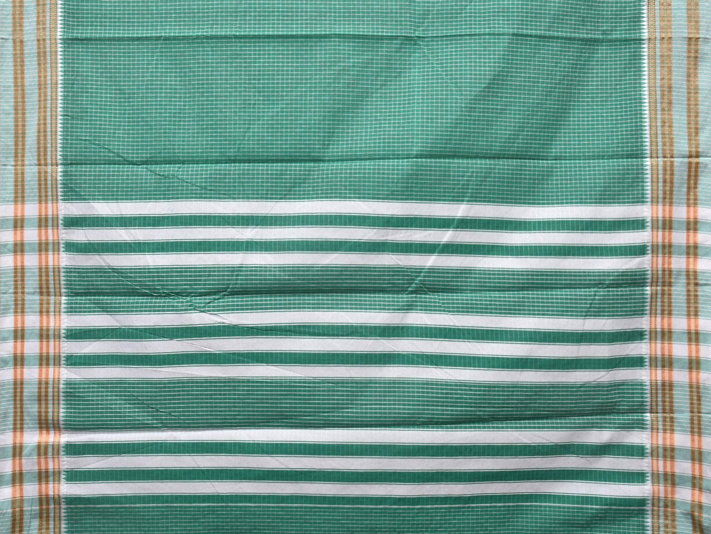Light Green Bamboo Cotton Saree with Checks Design No Blouse - Global Threads | Swadesiicart