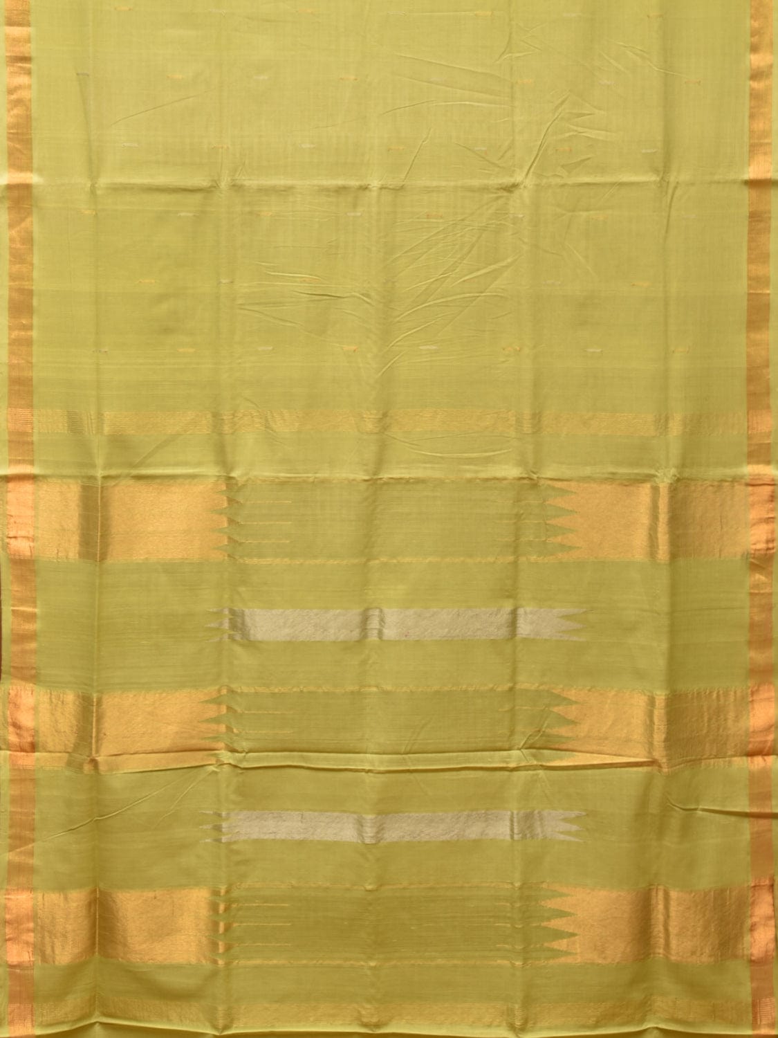 Light Green Khadi Cotton Handloom Saree with Buta and Strip Pallu Design - Global Threads | Swadesiicart