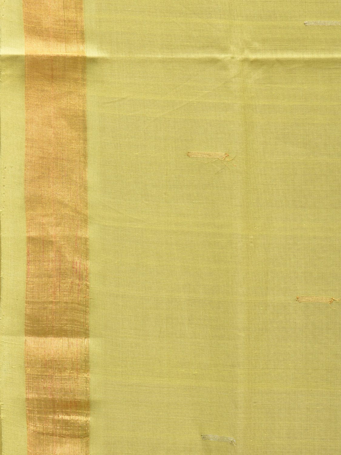 Light Green Khadi Cotton Handloom Saree with Buta and Strip Pallu Design - Global Threads | Swadesiicart