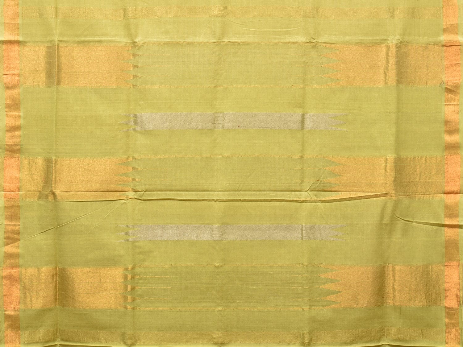 Light Green Khadi Cotton Handloom Saree with Buta and Strip Pallu Design - Global Threads | Swadesiicart