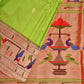 Light Green Paithani Silk Handloom Saree with Peacock-Parrot Border Design - Global Threads | Swadesiicart